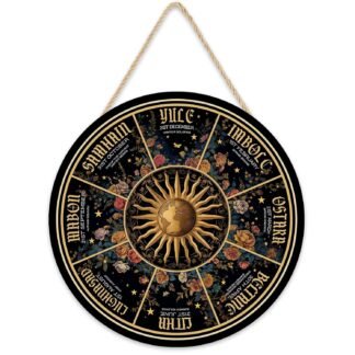 12" Wheel of The Year Wood Sign Gothic Wildflowers, Sabbats Pagan Witch Sign, Sun Flower Wheel Year Wall Hanging, Tarot Crescent, Wicca Calendar, Wiccan Holiday, Yule Altar,...