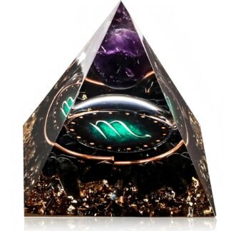12 Zodiac Orgone Crystal Pyramid, Natural Amethyst with Obsidian,Healing Crystals Pyramid for Protection Chakra, Unique Constellation Pyramid for Positive Energy, Healing Money...