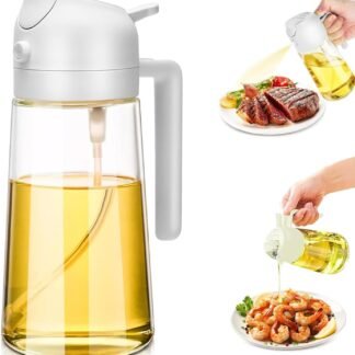 16oz/470ml Glass Olive Oil Sprayer for Cooking - 2 in 1 Olive Oil Dispenser for Kitchen Gadgets, Air Fryer, Salad, and BBQ (beige)