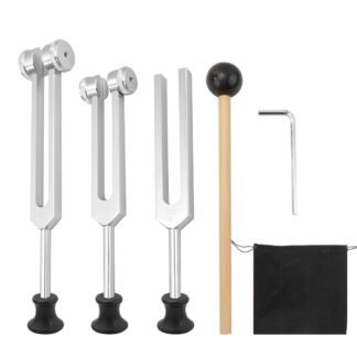 3 Pack Tuning Forks for Healing Set 128Hz, 256Hz, 512Hz Tuning Fork Healing Instrument with Reflex Hammer, Aluminum Alloy Fork for Essential Yoga/Sound Medical Healings (Silver)
