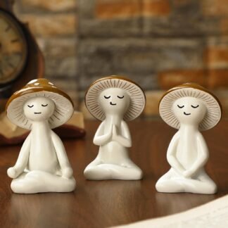 3 Pcs Meditation Mushroom Statue Resin Yoga Mushroom Figurine Cute Meditation Tabletop Decor for Desk Living Room Patio Home Office Garden Backyard Decoration