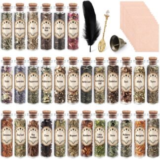 30 Pack Witchcraft Supplies Herbs, Dried Herbs and Flowers Bottles Kit for Witch Beginner, Wiccan, Wicca Altar Supplies, Magic Spell, Candle and Soap Making, with Witchy Spoon,...
