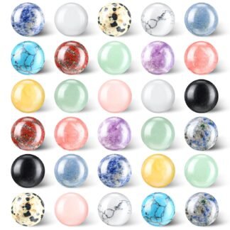 30 Pieces Gemstone Chakra Sphere Balls Crystal Stones 16 mm Assorted Mini Natural Quartz Sphere Collection Polished Hand Carved Crystal Ball Bead Bulk for Witchcraft Meditation...