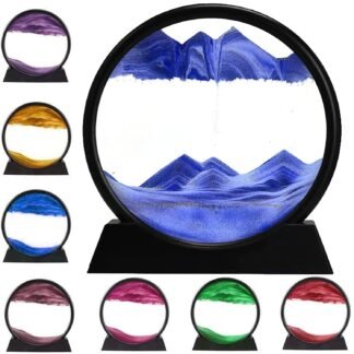 3D Dynamic Sand Art Liquid Motion, Moving Sand Art Picture Round Glass 3D Deep Sea Sandscape in Motion Display Flowing Sand Painting Relaxing Desk Toys (Blue, 7'')