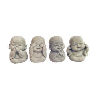 4-in-1 Buddha Statue Set for Spiritual, Feng Shui, Zen and Indoor/Outdoor Decor - Cute Buddha Statue for Home, Aquarium and Asian Garden Decor. with Amulet