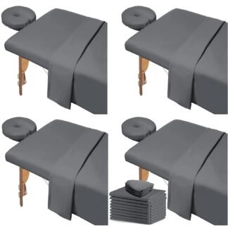 4 Set Massage Table Sheets Sets, 12Pcs Reusable Soft Microfiber Massage Bed Sheets Sets Bulk Includes Massage Table Cover Massage Fitted Sheet and Massage Face Rest Cover for...