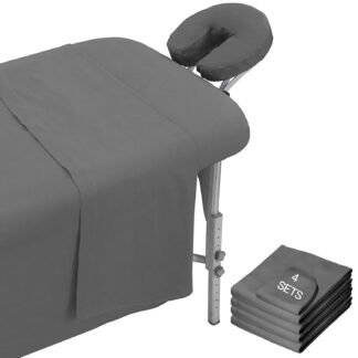 4 Sets Massage Table Sheet Set, Soft Microfiber Facial Bed Cover Set Bulk 3 Piece Set Includes Flat and Fitted Sheets with Face Cradle Cover Stain and Wrinkle-Resistant, Grey