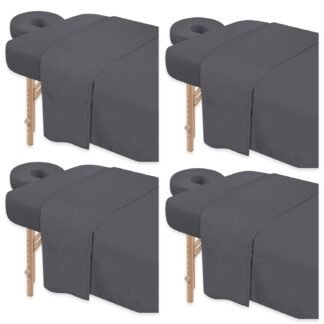 4 Sets Premium Microfiber Massage Table Sheets Set 3 Piece Set Includes Massage Table Cover Fitted Sheet and Fitted Face Rest Cover, Grey