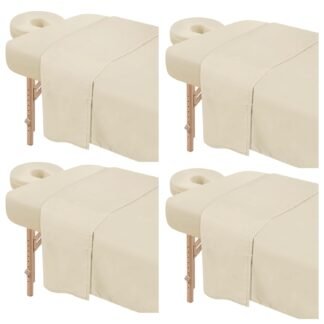 4 Sets Premium Microfiber Massage Table Sheets Set 3 Piece Set Includes Massage Table Cover Fitted Sheet and Fitted Face Rest Cover, Beige