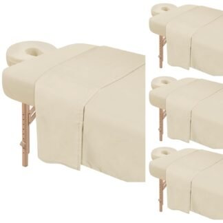 4 Sets Premium Microfiber Massage Table Sheets Set 3 Piece Set Includes Massage Table Cover Fitted Sheet and Fitted Face Rest Cover, Beige