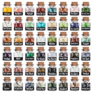 48 PCS Gemstone Bottles Chips Crystal for Witchcraft, Chakra Healing Crystal Gift, Various Gemstones in Bottle for Home Décor & Collection, Tumbled Gem Reiki Wicca Stones Gift Set