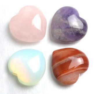 4Pcs Healing Crystals and Heart Stones, Amethyst Rose Quartz Opal Agate Crystal Set Bulk, Polished Love Worry Stones Palm Thumb Pocket Stone Reiki Meditation Pink Heart Anxiety...