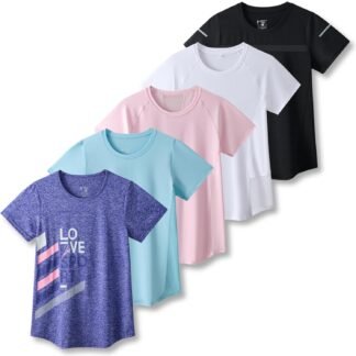 5 Pack: Women's Dry Fit Short Sleeve T Shirts, Athletic Workout Tee Tops for Gym Yoga Running