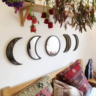 5 Pieces Scandinavian Natural Decor Acrylic Wall Decorative Mirror Interior Design Wooden Moon Phase Mirror Bohemian Wall Decoration for Home Living Room Bedroom Decor - No Need - lunas-mystic-emporium.com 5 Pieces Scandinavian Natural Decor Acrylic Wall Decorative Mirror Interior Design Wooden Moon Phase Mirror Bohemian Wall Decoration for Home Living Room Bedroom Decor - No Need...