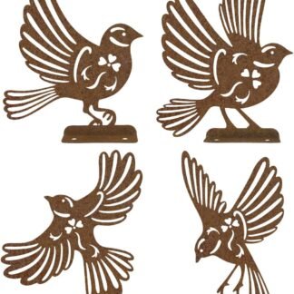 6 Pcs Metal Bird Garden Ornaments, Rusty Birds Outdoor Garden Decorations, Bird Silhouette with Screws, Fence Decorations, Animal Shape Stand for Tree Stake Patio Yard Adornment...