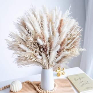 96PCS Natural Dried Pampas Grass Boho Home Decor Bouquet Phragmites Dried Flowers Bouquet for Wedding Floral Arrangements Home Decorations (96PCS)