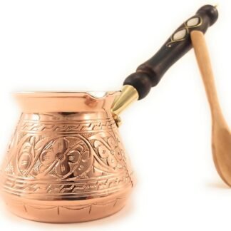 ACI Series (Medium-13 fl oz) - Thickest Solid Engraved Copper Turkish Greek Arabic Coffee Pot with Wooden Handle, Stovetop Coffee Maker, Jazzve, Cezve, Ibrik, Briki, CafÃ© Turco