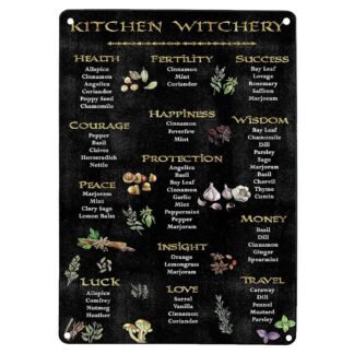Ainbash Witch Decor for Altar & Kitchen - Wall Art Magick Wiccan Print - Halloween Witch Gift - Pagan Gifts - Faux Gold Silver Chalkboard Art Tin Sign - Vintage 8x12 inch