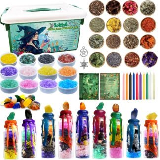 Ainswei Witch Spell Jar Kits,Witchcraft Supplies 145 PCS, Witchcraft Starter Kit Include Spell Candles Crystals Dried Herbs Gift, Versatile Tools Gifts for Beginner Experienced...