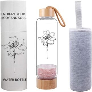 AITELEI Bamboo Wellness Crystal Elixir Infused Gem Water Bottle, Natural Gemstone Crystal Water Bottle Quartz Gravel Gemstone Healing Glass, Energy Elixir Water Bottle 400ML