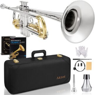 AKLOT Hand-Hammered Bell Bb Trumpet: Smooth Valve Action, Clear-Lacquered Brass Body, Standard Trumpet Beginner Set with Leather Case, Lesson Book, Trumpet Mute, Mouthpiece,...
