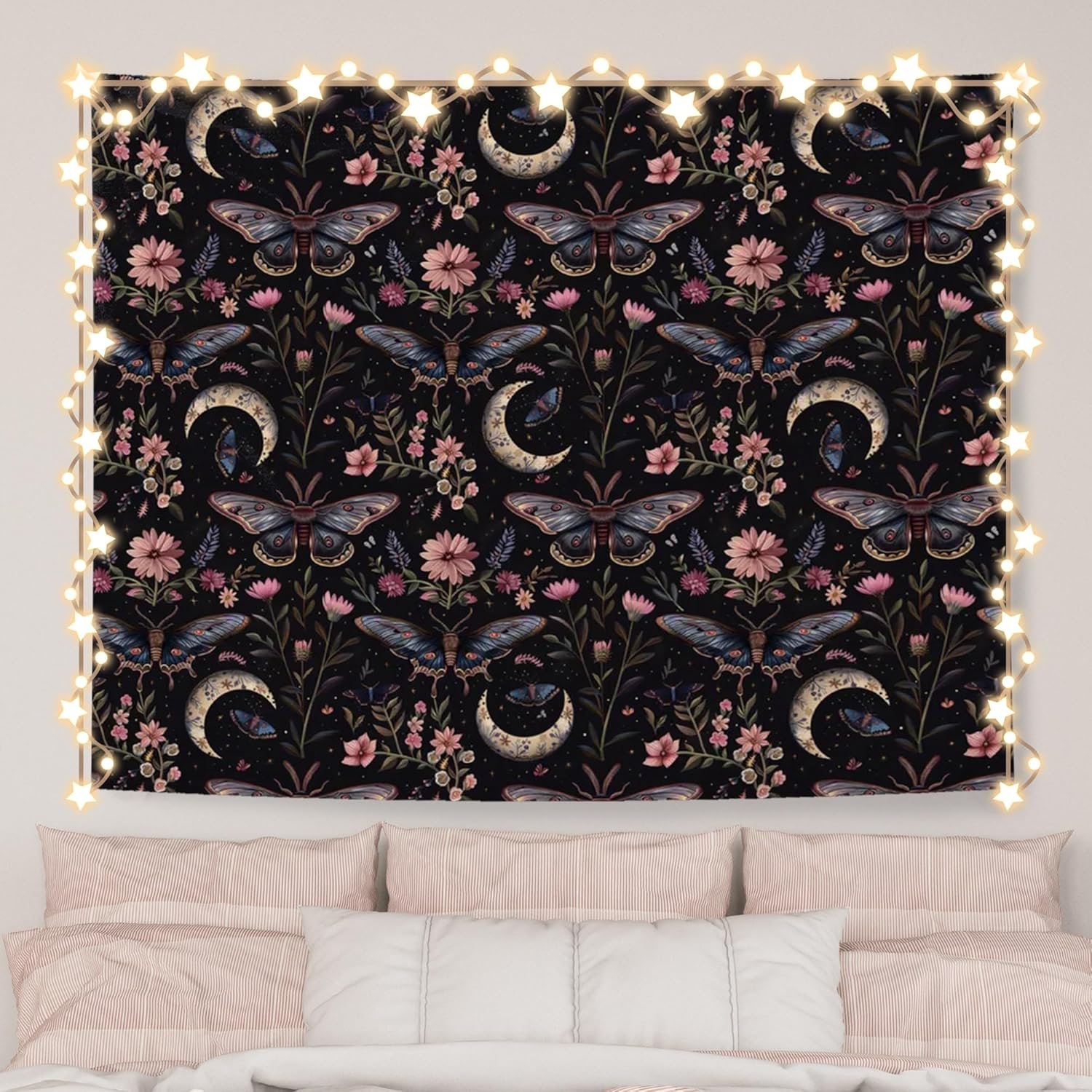 AQYIP Gothic Witchy Tapestry Wall Hanging Dark Academia Moth Moon Floral Tapestry Decorative Boho Goth Wildflower Wall Blanket Decor for Home Living Room Bedroom Room 50x60 Inch - lunas-mystic-emporium.com AQYIP Gothic Witchy Tapestry Wall Hanging, Dark Academia Moth Moon Floral Tapestry Decorative, Boho Goth Wildflower Wall Blanket Decor for Home Living Room Bedroom Room, 50x60 Inch