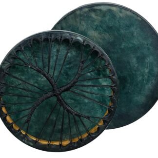 ARAW American Shamanic Native Drum Bison Natural Hide, Mulberry Wood Frame, Marble Green Color (16 Inches Diameter X 3 Inches Depth)
