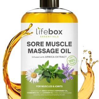 Arnica Sore Muscle Massage Oil – 100% Pure & Natural - Massage Therapy for Muscles & Joints – Body Oil Infused with Arnica Extract, Lavender, Peppermint & Chamomile Oils – 8 FL OZ