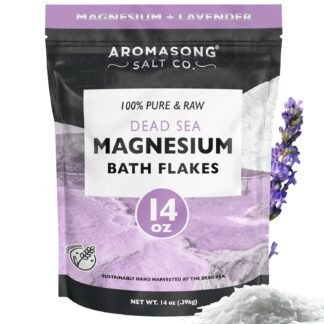 Aromasong RAW Magnesium Bath Flakes with 100% Natural Lavender, 14 Oz. Muscle Relaxing Organic Salts Mg Chloride, Mineral Soak Salt.