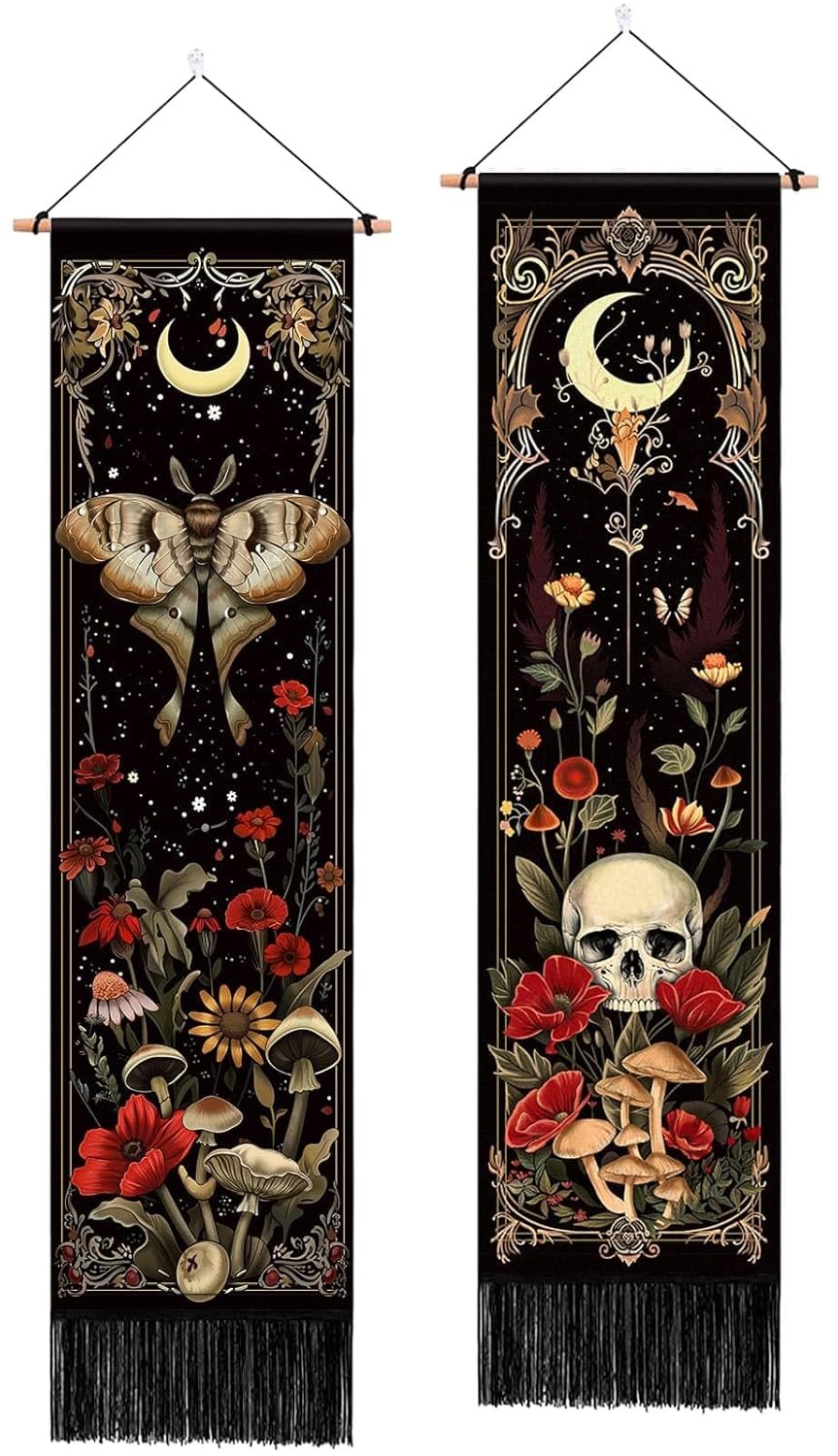 ARTCREATOR Pack of 2 Witchy Gothic Wall Bedroom Decor Moth Moon Tapestry Skull Mushroom Vertical Tapestries Retro Floral Flowers Tapestries for Bedroom Aesthetic Alt Room 128 - lunas-mystic-emporium.com ARTCREATOR Pack of 2 Witchy Gothic Wall Bedroom Decor Moth Moon Tapestry Skull Mushroom Vertical Tapestries Retro Floral Flowers Tapestries for Bedroom Aesthetic Alt Room (12.8...