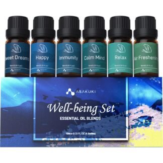 ASAKUKI Essential Oil Blends, Essential Oils for Diffusers for Home, Well-Being Kit- Calm Mind, Sweet Dreams, Happy, Relax, Air Freshening, Immunity for Aromatherapy,...
