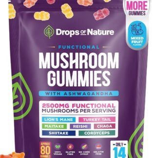 Ashwagandha Gummies and Lions Mane Mushroom Gummies Supplement - Organic - Reishi, Cordyceps, Turkey Tail, Maitake, Shitake, Chaga - Immune Defense, Boosts Cognitive...
