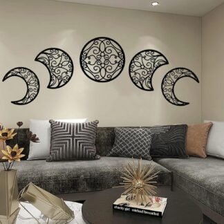 ASMANNA 5 Pieces Moon Decoration Wall Decoration Wooden Moon Phase Wall Hanging Bohemian Style Bedroom Home Wall Decor Bohemian Lunar Aesthetic Art for Bedroom Living Room Dorm...