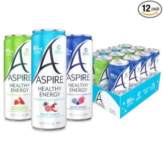 ASPIRE® The Fan Favorite Variety Pack, Healthy Energy Drink 80mg Natural Caffeine, Zero Sugar No Carbs Keto Friendly, 12 Pack Green Tea Sugar Free Drink Low Caffeine Zero Calorie
