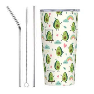 Avocado Tumbler Cup with Lid and Straw, 20 Oz Stainless Steel Insulated Cute Avocado Mug, Gifts for Men Women