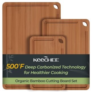 Bamboo Cutting Board, Durable Wood Cutting Boards for Kitchen with Deep Juice Grooves & Built-in Handles, Ideal Charcuterie & Chopping for Meat, Vegetables and Fruits Ideal...