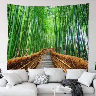 Bamboo Forest Decor Zen Green Grove Path Tapestry Wall Hangings - Large (80x60 Inch) for Bedroom, Living Room, Dorm, Man Cave