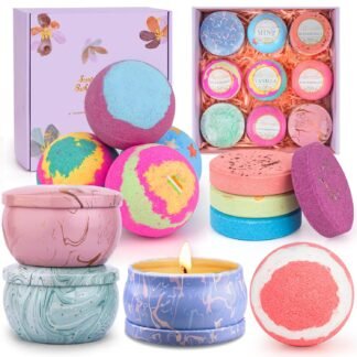 Bath Bombs for Women, Relaxing Spa Gift Basket Set, Unique Self Care Gift for Women, Bath Bombs+Scented Candles+Shower Steamer Bubble Bath Gifts for Mom Sister Friend Wife...