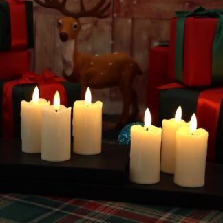 Battery Operated Plastic Flameless LED Drip Votive Candle with Cycling Timer, 6 Pack Flickering Realistic Electric Light for Indoor Bookshelf Wedding Dinner Party Centerpiece...