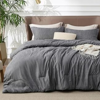 Bedsure Queen Comforter Set - Charcoal Grey Soft Bedding for All Seasons, Cationic Dyed Bed Set, 3 Pieces, 1 Queen Size Comforter (90"x90") and 2 Pillow Shams (20"x26"+2")