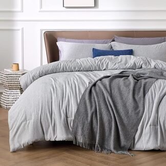 Bedsure Queen Comforter Set - Grey Soft Bedding for All Seasons, Cationic Dyed Bed Set, 3 Pieces, 1 Queen Size Comforter (90"x90") and 2 Pillow Shams (20"x26"+2")