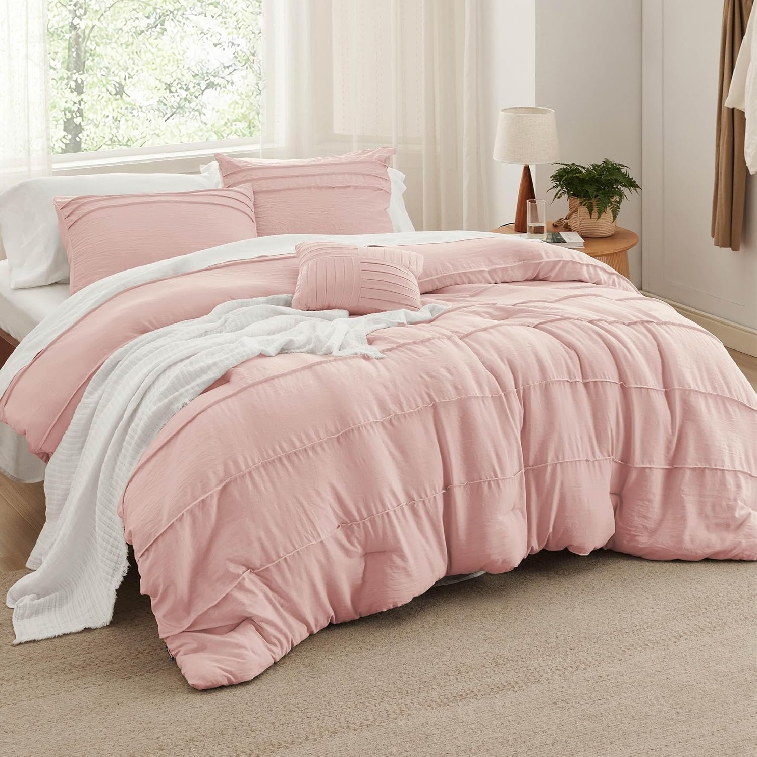 Bedsure Twin Comforter Set - 3 Pieces Pinch Pleat Bed Set Light Pink Boho Bedding for All Season 1 Soft Comforter 1 Pillowcase 1 Decorative Pillow - lunas-mystic-emporium.com Bedsure Twin Comforter Set - 3 Pieces Pinch Pleat Bed Set, Light Pink Boho Bedding for All Season, 1 Soft Comforter, 1 Pillowcase, 1 Decorative Pillow