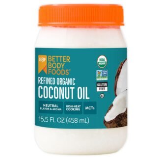 BetterBody Foods Organic Refined Coconut Oil, 15.5 Fl Oz, All Purpose Oil for Cooking, Baking, Hair and Skin Care