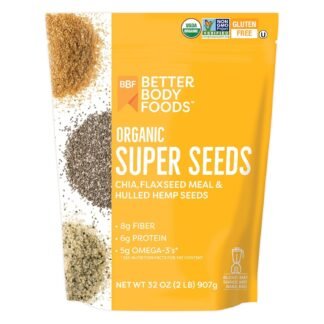 BetterBody Foods Superfood Organic Super Seeds - Chia Flax & Hemp Seeds, Blend of Organic Milled Flax Seed Organic Hemp Hearts, Add to Smoothies Shakes & More, 2lb, 32 oz