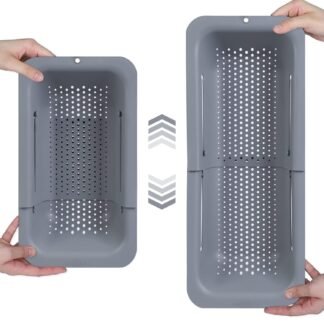 BLUE GINKGO Over the Sink Colander Strainer Basket - Wash Vegetables and Fruits, Drain Cooked Pasta and Dry Dishes - Extendable - New Home Kitchen Essentials (7.9W x 14-19L x...