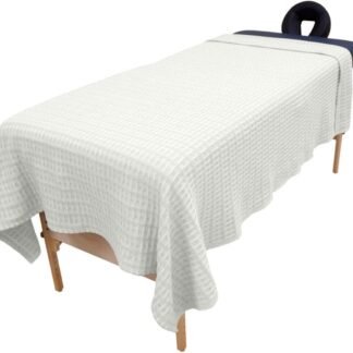 Body Linen Harmony Cotton Spa and Massage Table Blanket 100% Cotton, 66 by 90 Inches. Soft, Warm and Stylish. Machine Washable. Raised Knit Pattern in White.