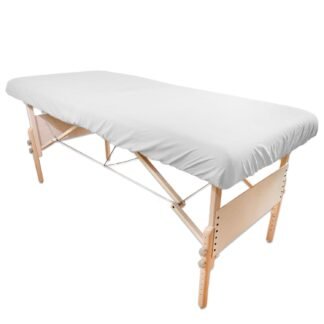 Body Linen Simplicity Poly Cotton Massage Table Fitted Sheets - 180 Thread Count. Roomy Fit, Soft and Durable. Available in White, Natural and Gray.