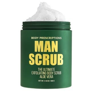 Body Prescriptions Men’s Exfoliating Body Scrub – Ultimate Skin Cleansing Wash in Jar with Twist-Top Lid, For All Skin Types, 21 Ounce (Pack of 1), Aloe Vera