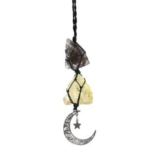 BOHO GARDEN Hanging Car Charm - Smoky Quartz & Citrine - Dangling Moon, Healing Crystal Accessories, Rearview Mirror Decorations ÐGrounding, Cleansing, Protection, Joy,...