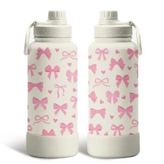 Bow Gifts for Girls - 34oz Pink Bowknot Water Bottle with Spout Lid, Insulated Stainless Steel Travel Coffee Mug, Double Wall Vacuum Tumbler for Women Girls, Birthday Christmas...